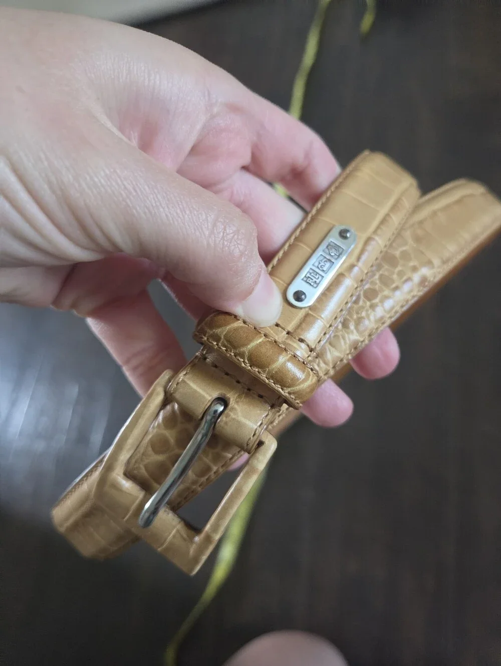 Vintage Lauren Ralph Lauren Tan Croc Embossed Leather Belt, Size XL
